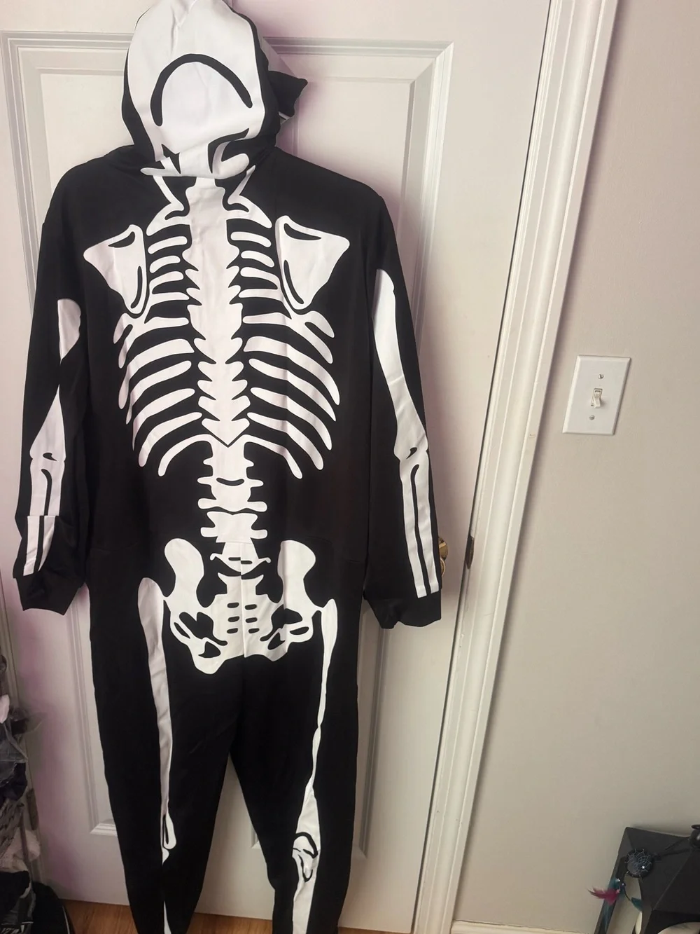 Unisex Black & White Skeleton Hooded Costume Onesie